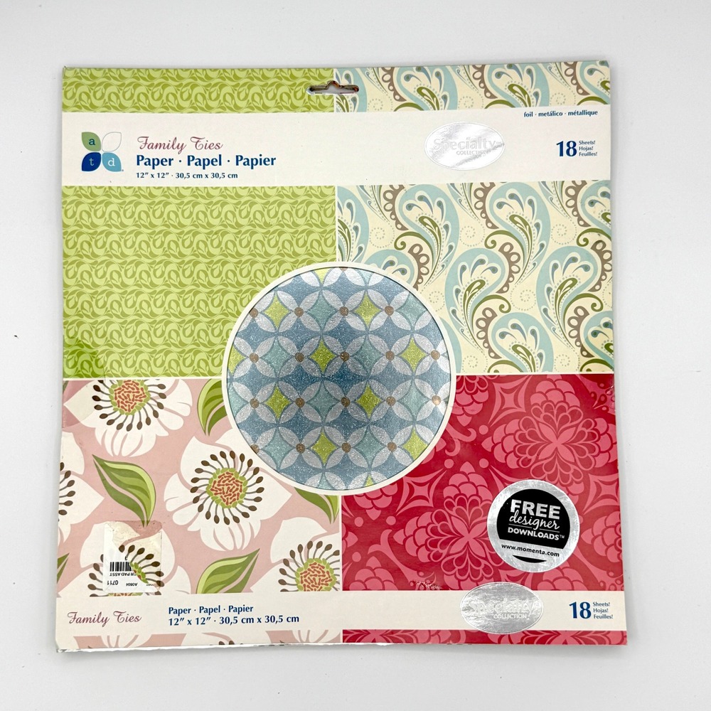 Momenta Family Ties Specialty Collection 12x12 Foil Paper Pad 18 Sheets Floral